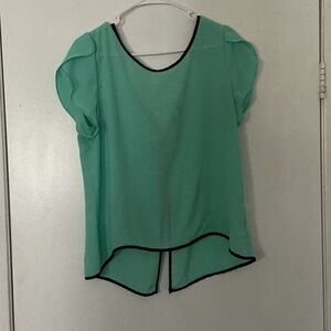 Heart Soul Teal Blouse with Black Trim